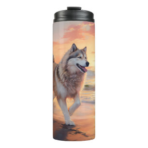 Sandy Paws Alaskan Malamute Hund am Strand Sonnenu Thermosbecher
