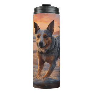 Sandy Paws Australian Cattle Dog am Strand Sonnenu Thermosbecher