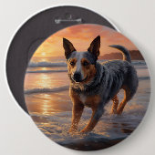 Sandy Paws Australian Cattle Dog on Beach Sunset Button (Vorne & Hinten)