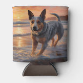 Sandy Paws Australian Cattle Dog on Beach Sunset Dosenkühler (Vorderseite)