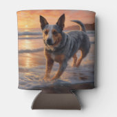 Sandy Paws Australian Cattle Dog on Beach Sunset Dosenkühler (Rückseite)
