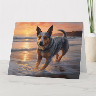Sandy Paws Australian Cattle Dog on Beach Sunset Karte