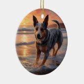 Sandy Paws Australian Cattle Dog on Beach Sunset Keramik Ornament (Rechts)