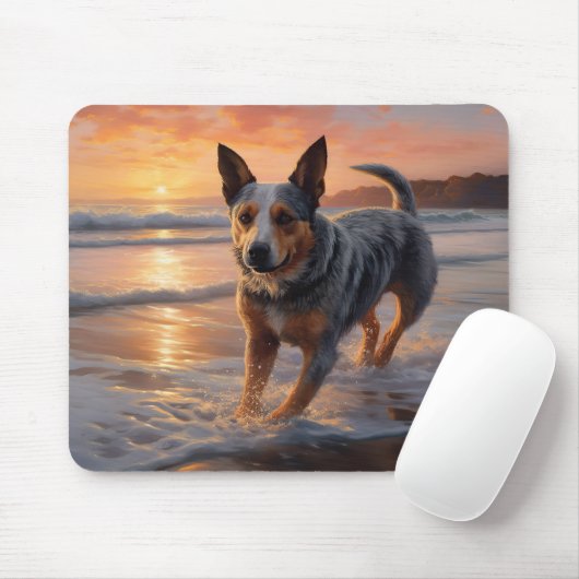 Sandy Paws Australian Cattle Dog on Beach Sunset Mousepad (Mit Mouse)