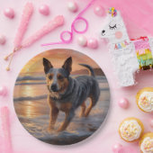 Sandy Paws Australian Cattle Dog on Beach Sunset Pappteller (Party)