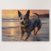 Sandy Paws Australian Cattle Dog on Beach Sunset Puzzle (Horizontal)