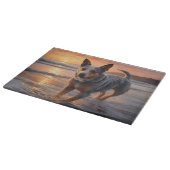 Sandy Paws Australian Cattle Dog on Beach Sunset Schneidebrett (Ecke)