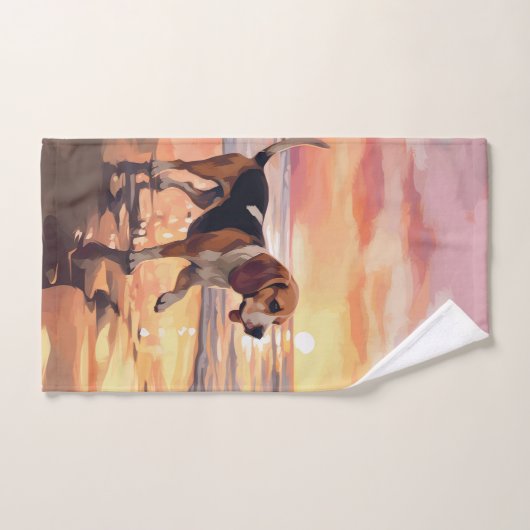 Sandy Paws Beagle Dog on Beach Sunset Badhandtuch Set (Handtuch)