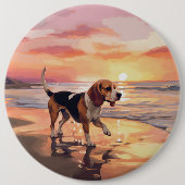 Sandy Paws Beagle Dog on Beach Sunset Button (Vorderseite)