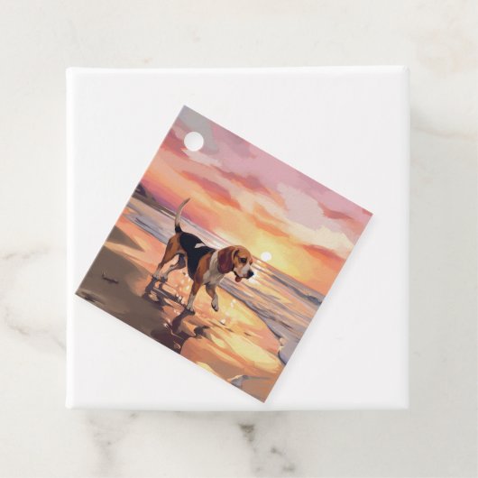 Sandy Paws Beagle Dog on Beach Sunset Geschenkanhänger (Beispiel)