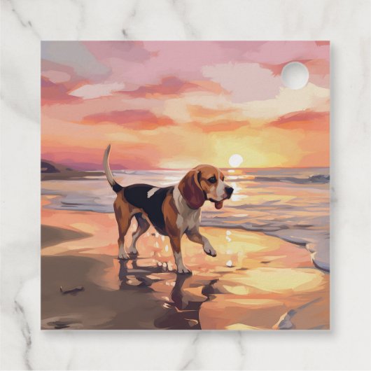 Sandy Paws Beagle Dog on Beach Sunset Geschenkanhänger (Rückseite)