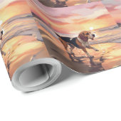 Sandy Paws Beagle Dog on Beach Sunset Geschenkpapier (Rolleneckpunkt)