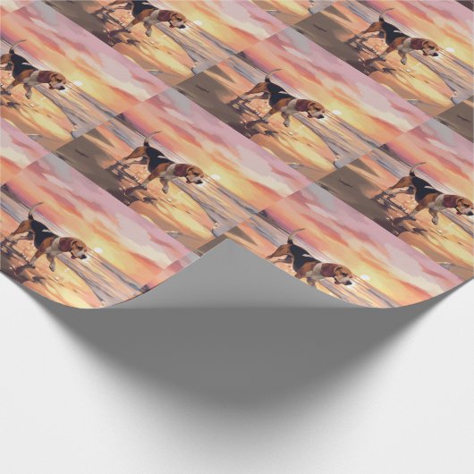 Sandy Paws Beagle Dog on Beach Sunset Geschenkpapier (Ecke)