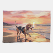 Sandy Paws Beagle Dog on Beach Sunset Geschirrtuch (Horizontal)