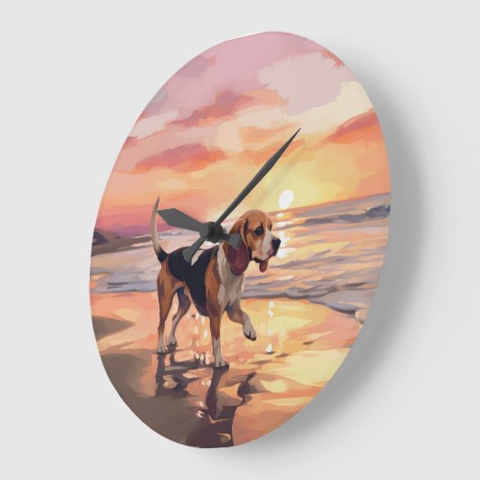 Sandy Paws Beagle Dog on Beach Sunset Große Wanduhr (Winkel)