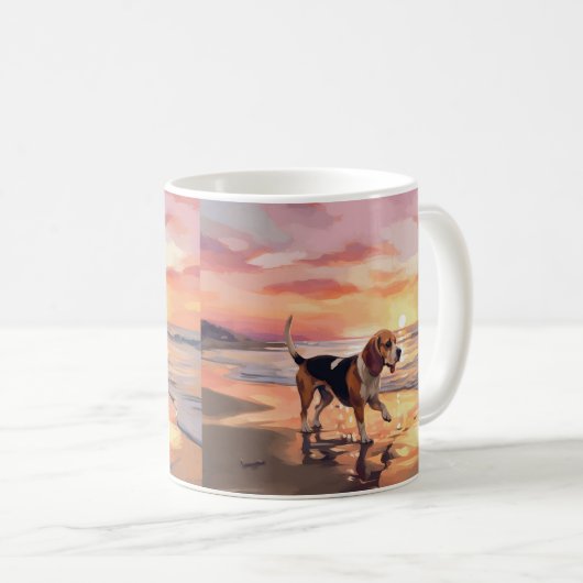 Sandy Paws Beagle Dog on Beach Sunset Kaffeetasse (VorderseiteRechts)