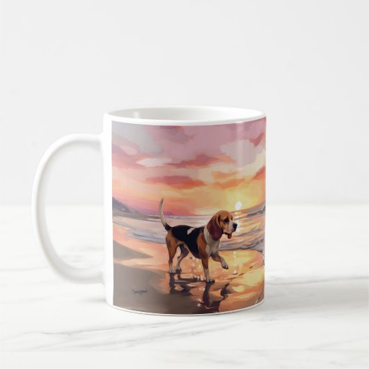 Sandy Paws Beagle Dog on Beach Sunset Kaffeetasse (Links)