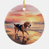 Sandy Paws Beagle Dog on Beach Sunset Keramik Ornament (Hinten)