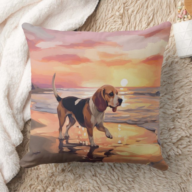 Sandy Paws Beagle Dog on Beach Sunset Kissen (Decke)