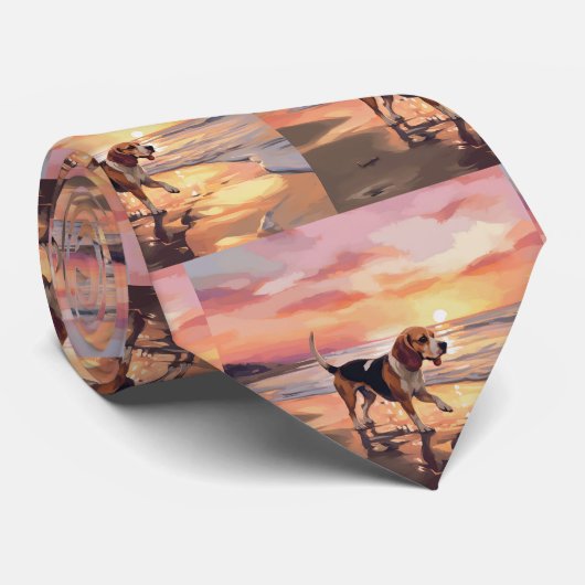 Sandy Paws Beagle Dog on Beach Sunset Krawatte (Gerollt)
