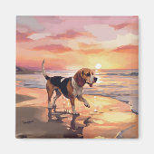 Sandy Paws Beagle Dog on Beach Sunset Magnet (Vorne)