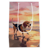 Sandy Paws Beagle Dog on Beach Sunset Mittlere Geschenktüte (Rückseite)