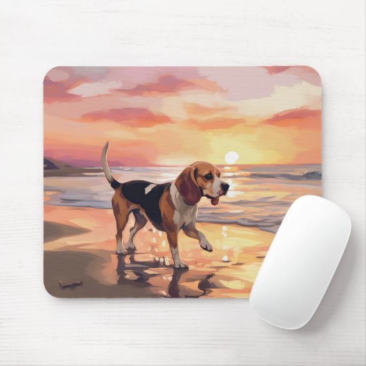 Sandy Paws Beagle Dog on Beach Sunset Mousepad (Mit Mouse)
