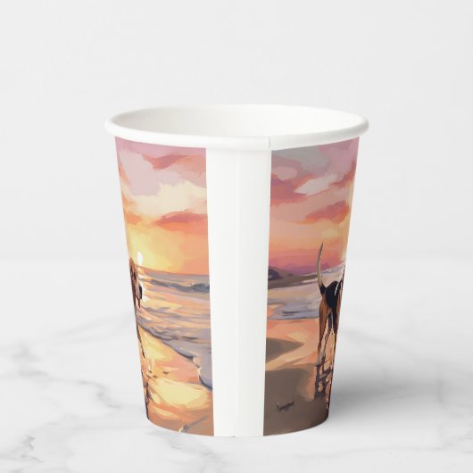 Sandy Paws Beagle Dog on Beach Sunset Pappbecher (Rechts)