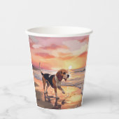 Sandy Paws Beagle Dog on Beach Sunset Pappbecher (Vorderseite)