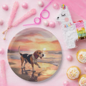Sandy Paws Beagle Dog on Beach Sunset Pappteller (Party)