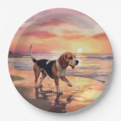 Sandy Paws Beagle Dog on Beach Sunset Pappteller (Vorderseite)