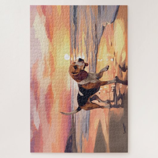Sandy Paws Beagle Dog on Beach Sunset Puzzle (Vertikal)