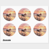 Sandy Paws Beagle Dog on Beach Sunset Runder Aufkleber (Blatt)