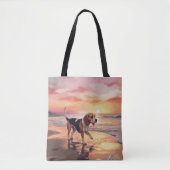 Sandy Paws Beagle Dog on Beach Sunset Tasche (Vorderseite)
