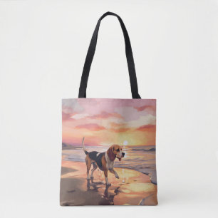 Sandy Paws Beagle Dog on Beach Sunset Tasche