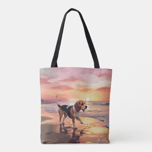 Sandy Paws Beagle Dog on Beach Sunset Tasche (Rückseite)