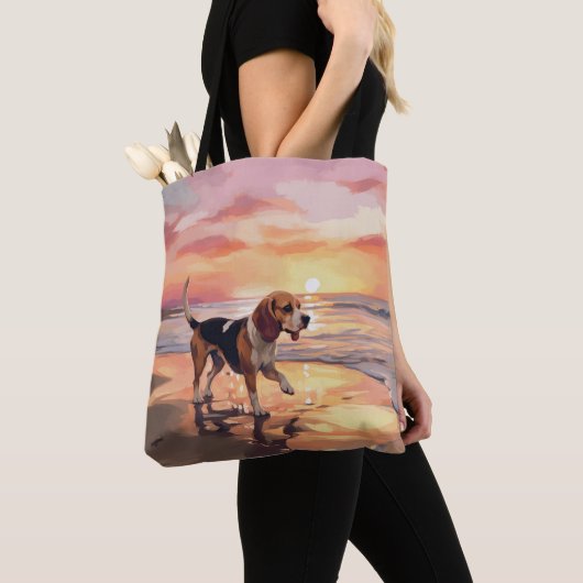 Sandy Paws Beagle Dog on Beach Sunset Tasche (Von Nahem)