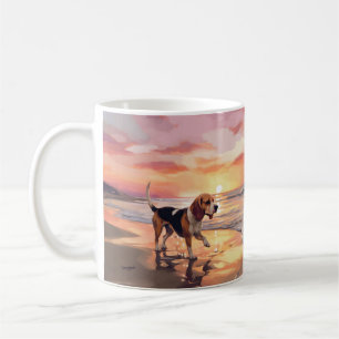 Sandy Paws Beagle Hund am Strand Sonnenuntergang Kaffeetasse
