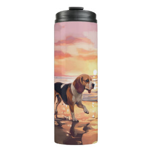 Sandy Paws Beagle Hund am Strand Sonnenuntergang Thermosbecher