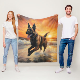 Sandy Paws Belgischer Malinois Hund am Strand Sonn Fleecedecke