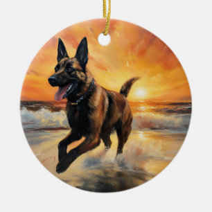 Sandy Paws Belgischer Malinois Hund am Strand Sonn Keramik Ornament
