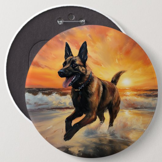 Sandy Paws Belgischer Malinois Hund auf Beach Suns Button (Vorne & Hinten)