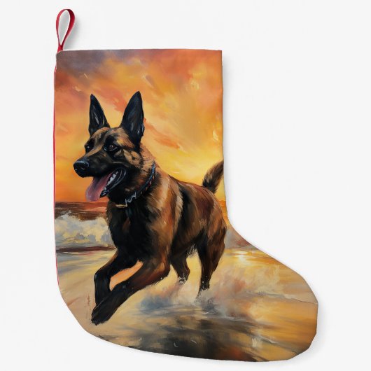 Sandy Paws Belgischer Malinois Hund auf Beach Suns Kleiner Weihnachtsstrumpf (Vorderseite)