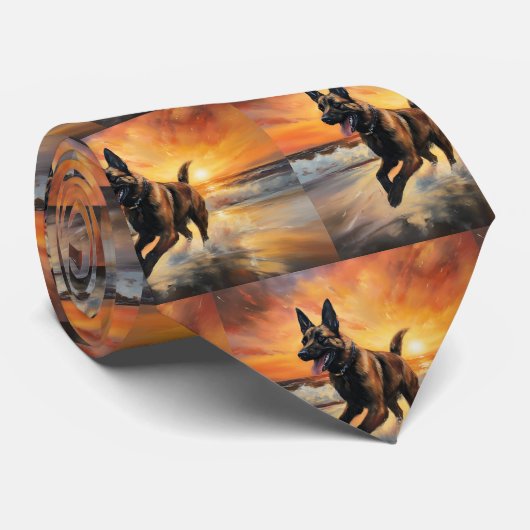 Sandy Paws Belgischer Malinois Hund auf Beach Suns Krawatte (Gerollt)
