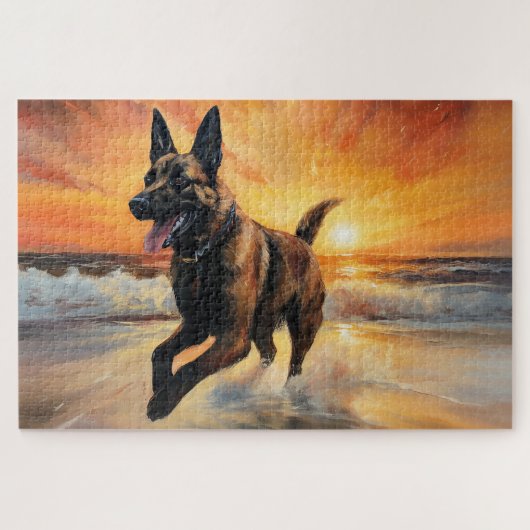 Sandy Paws Belgischer Malinois Hund auf Beach Suns Puzzle (Horizontal)