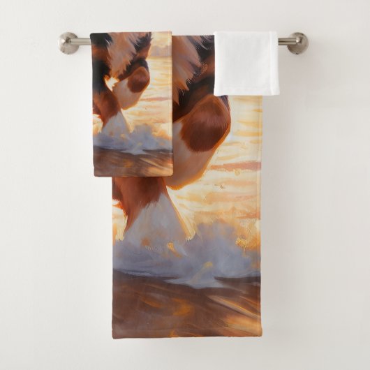 Sandy Paws Bernese Mountain Dog on Beach Sunset Badhandtuch Set (Insitu)