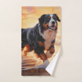 Sandy Paws Bernese Mountain Dog on Beach Sunset Badhandtuch Set (Handtuch)