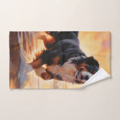 Sandy Paws Bernese Mountain Dog on Beach Sunset Badhandtuch Set (Handtuch)