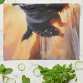 Sandy Paws Bernese Mountain Dog on Beach Sunset Geschirrtuch (Gefaltet)