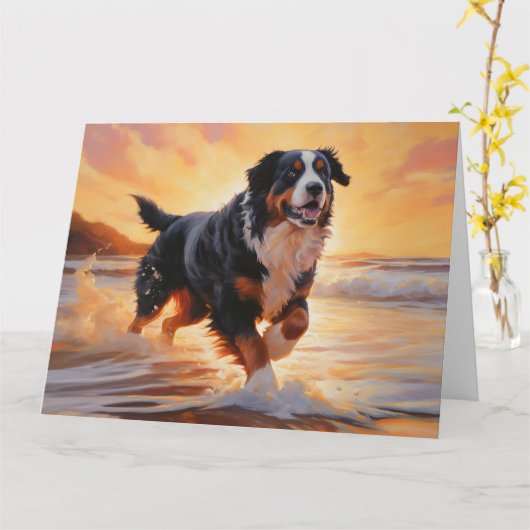 Sandy Paws Bernese Mountain Dog on Beach Sunset Karte (Gelbe Blume)